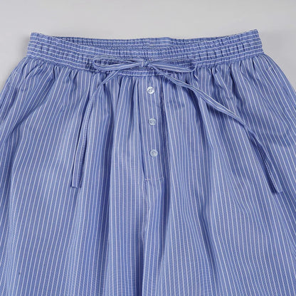 Streetwear Blue Striped Print Casual Pants Elastic Low Rise Loose Trousers y2k Aesthetic Korean Style Hippie Trousers