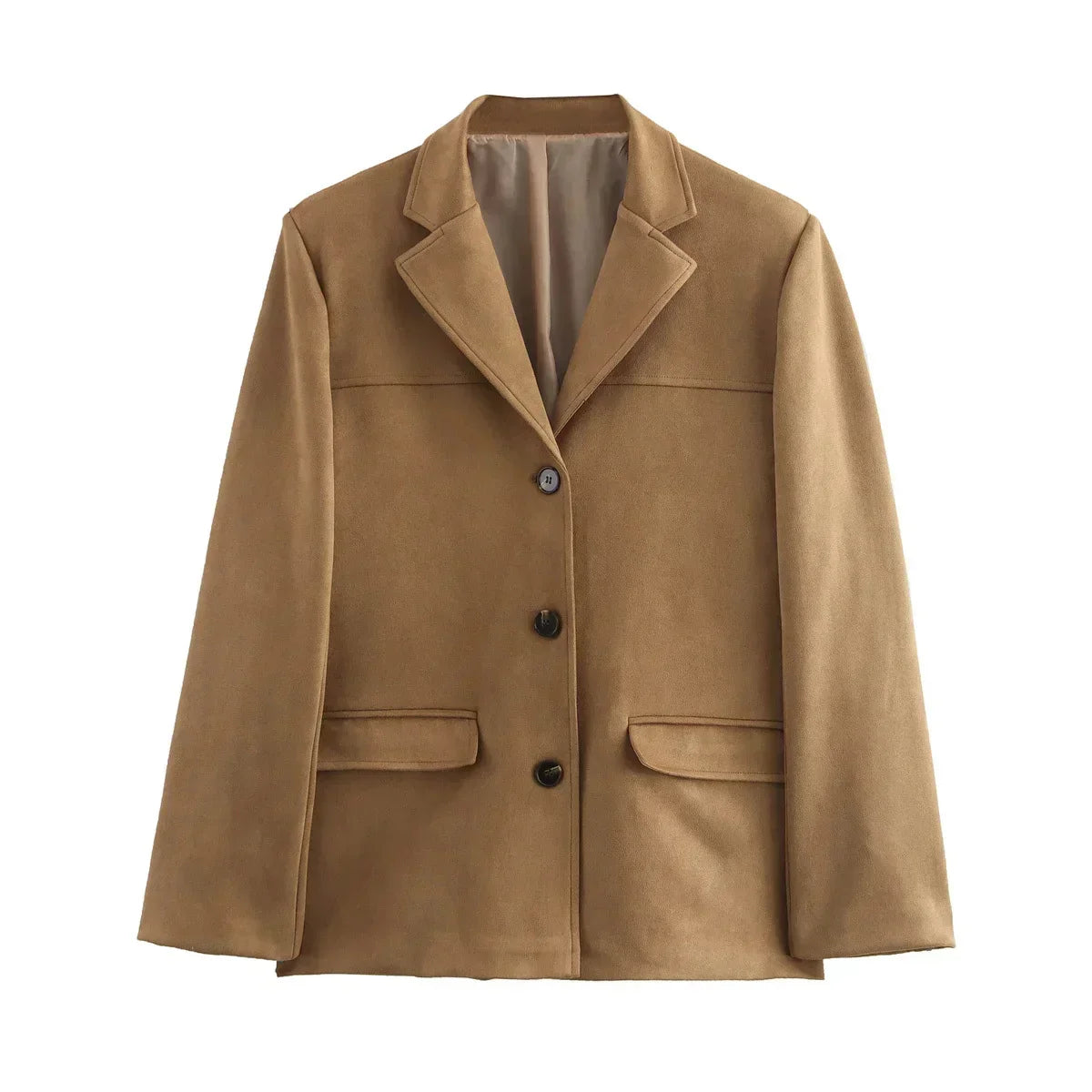 Vintage Lapel Pocket Suede Leather Jacket Women Fashion Loose Single Button Oversize Brown Coats Female Street Chic Clothes