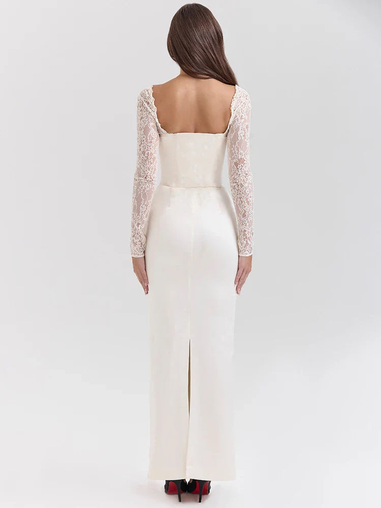 Lace Long Sleeve Back Split Bodycon Dress