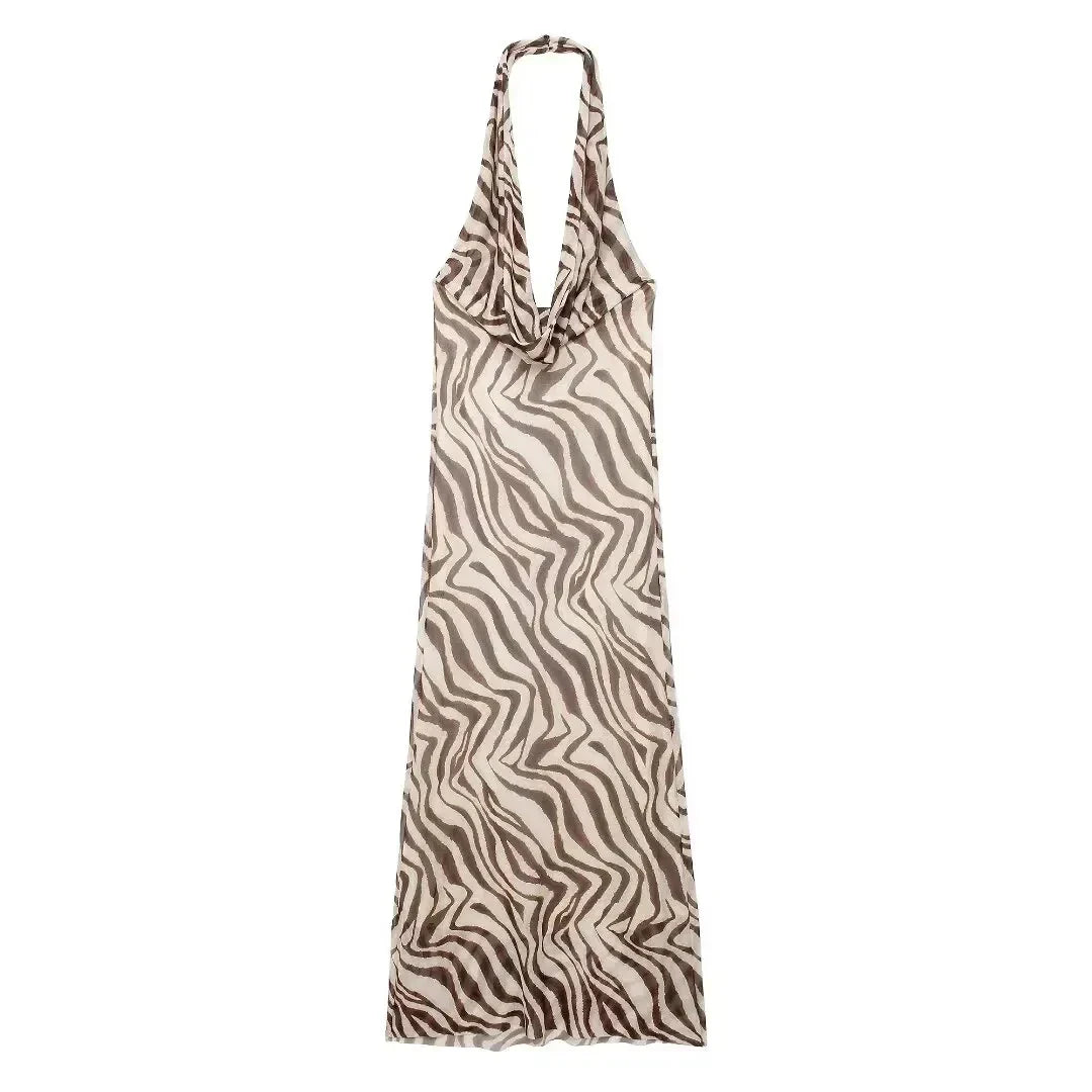 Off Shoulder Folds Hanging Neck Long Dress