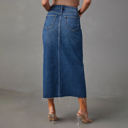 Retro Front Slit High Waist Skirt