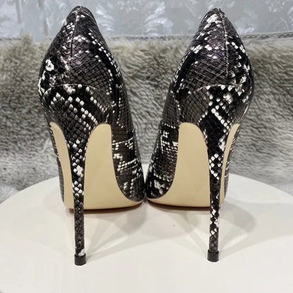 Snakeskin Embossed Pattern Women Pointy Toe High Heel Shoes