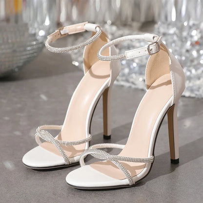 Rhinestone Open Toe Thin High Heels