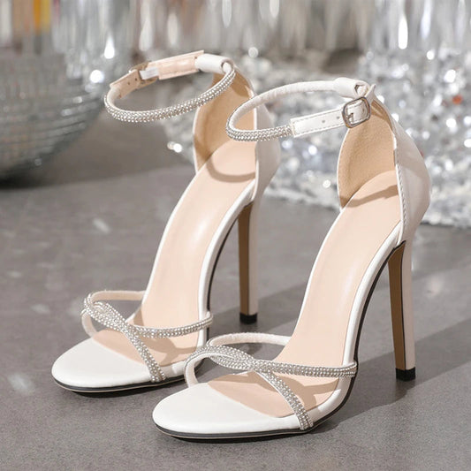 Rhinestone Open Toe Thin High Heels