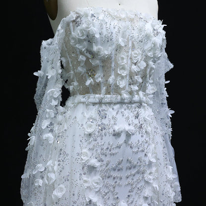 3D Flowers Evening Dress with Overskirt Long Sleeves