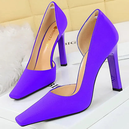 Thick Heel and Super High Heel Pumps in Silks and Satins for Women