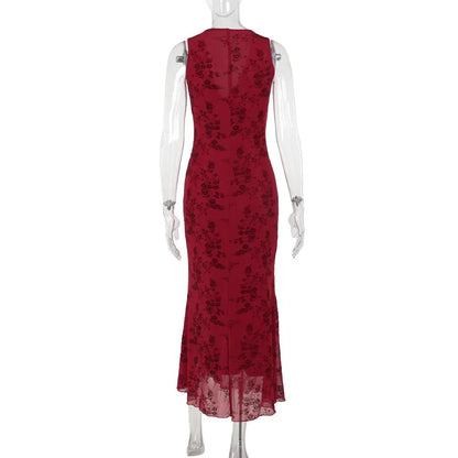 Printed Floral Sleeveless Long Dress