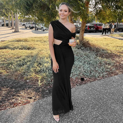 Hollow Pleated Off Shoulder Bodycon Dress