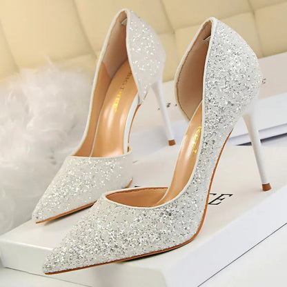Sequin Champagne Stiletto High Heels Wedding Pumps for Women