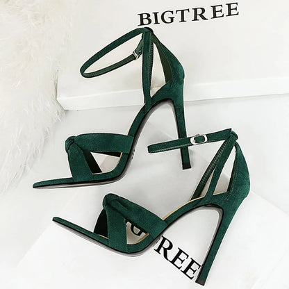11cm High Heeled Suede Stilettos Sandals for Ladies Summer