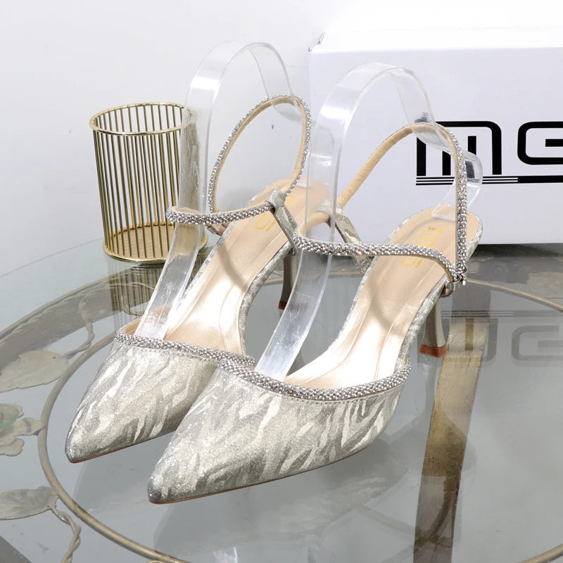 Rhinestone drill T-belt high-heeled sandals for women