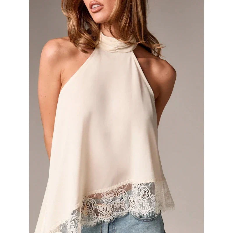 Gracie Lace Trim Halter Top