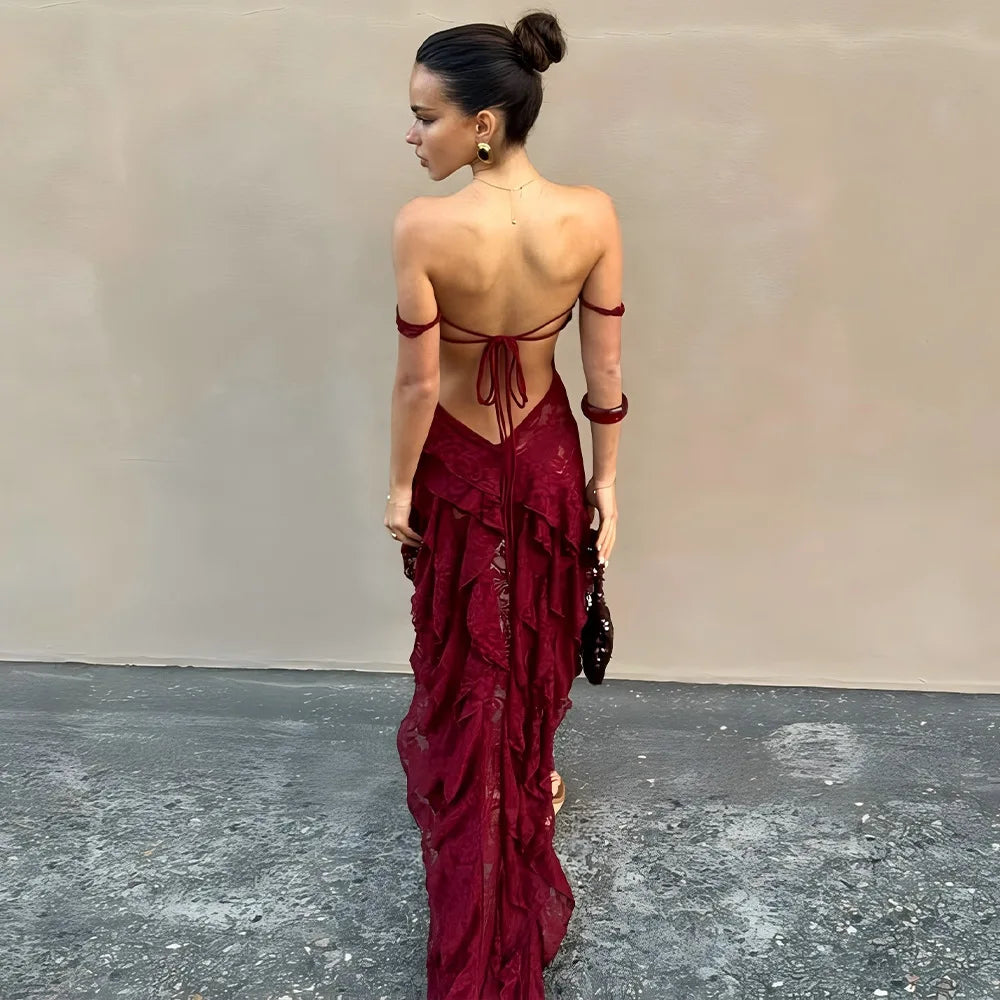 Burgundy Tulle Short Mini Off Shoulder Lace Up Prom Dress