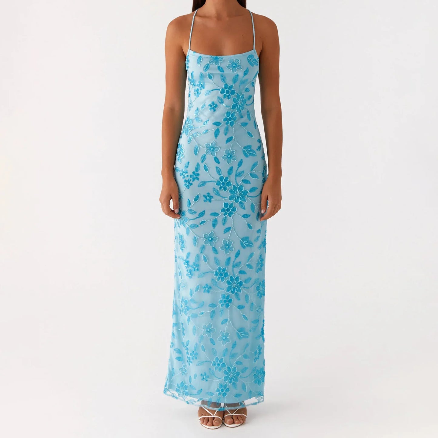 Beaded Sequin Cami Split Bodycon Dress