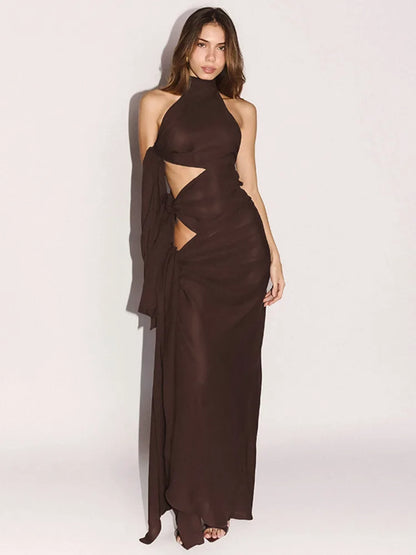 Hollow Off-Shoulder Split Maxi Dress