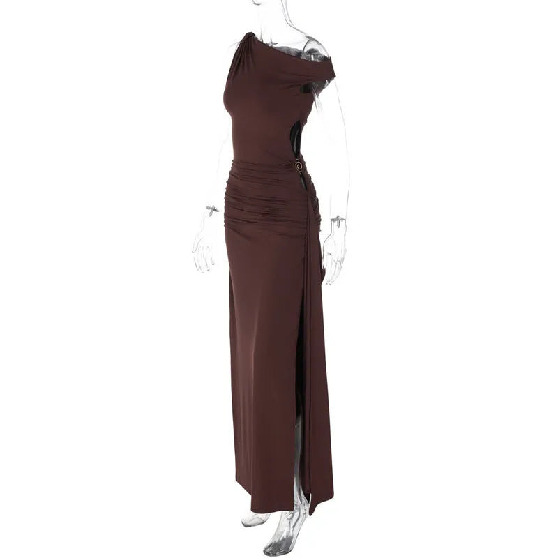 Oblique Shoulder Backless Maxi Dress