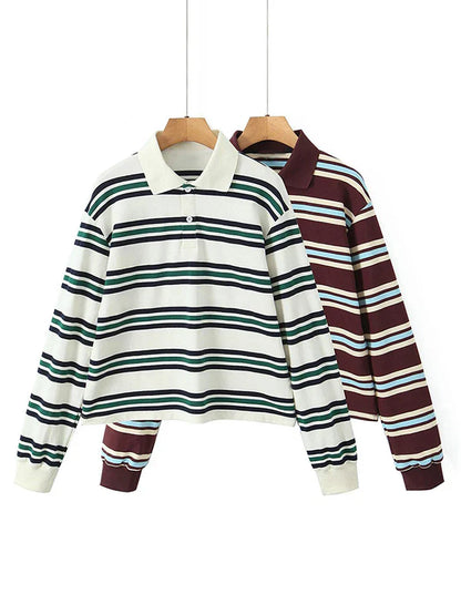 Fashion Stripe Women's T-shirt Casual Short Sleeve Female All Match Polo Shirts Summer New Ladies Loose Tops High Street