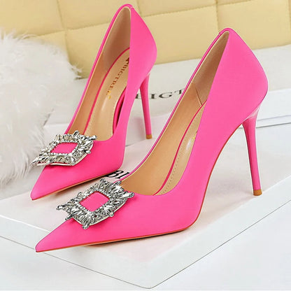 Luxury Banquet Shoes with Metal Rhinestone Detail and 10 cm Heels for Women
