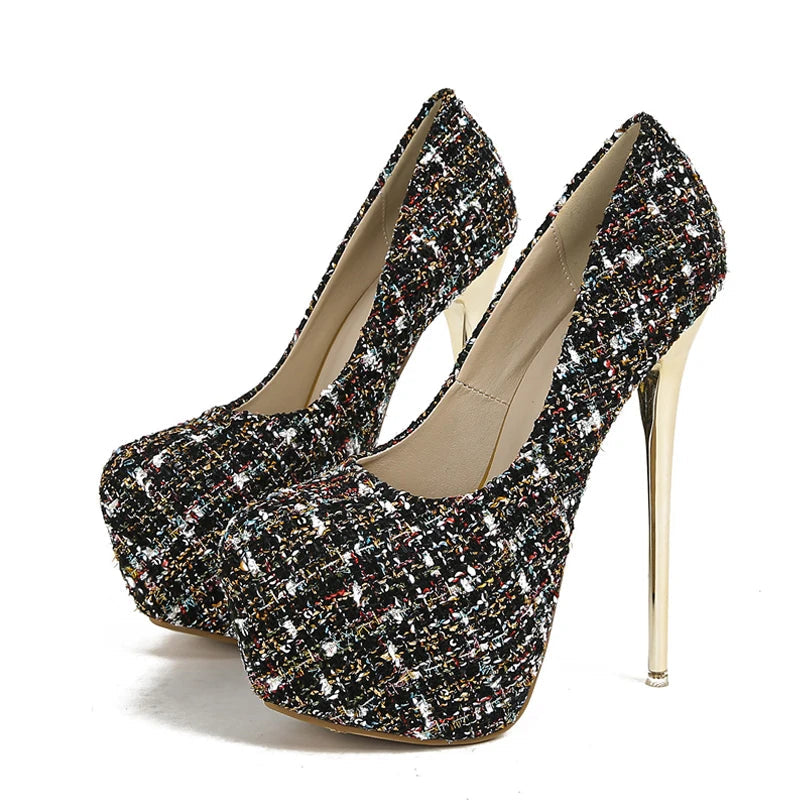 Metal Stiletto High Heels Platform Pumps for Spring and Autumn Fashion