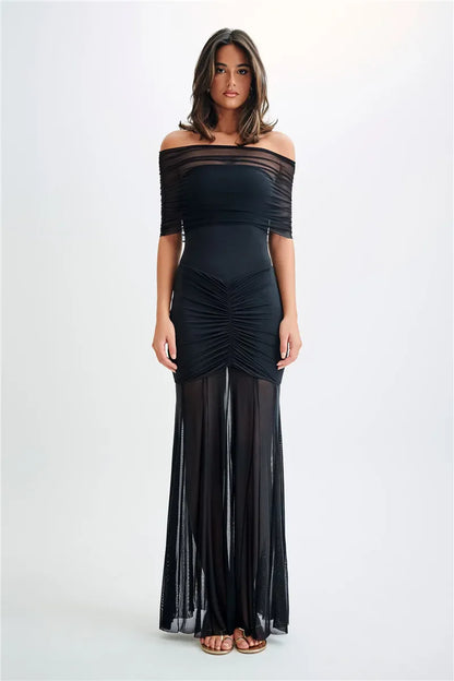 Mesh Strapless Ruffled Mini Bodycon Dress