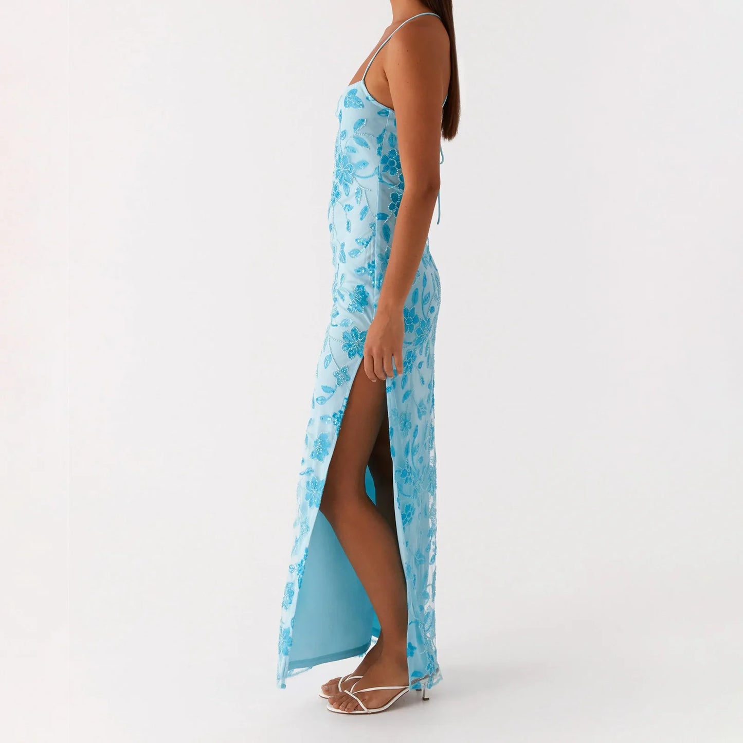 Sequin Beaded High Slit Cami Vacation Dress