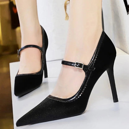 Suede High Heel Buckle Pumps for Women - Elegant Luxury Stilettos
