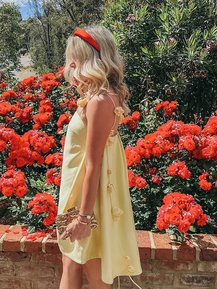 Pleated Yellow Sling Floral Dress