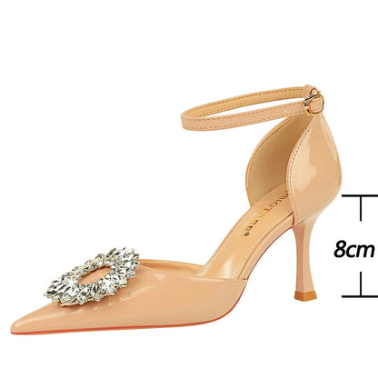 Rhinestone High Heel Buckle Pumps in Patent Leather for Women - Sexy Party Shoes
