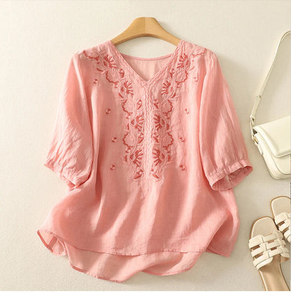 | V-Neck Cotton Blouse