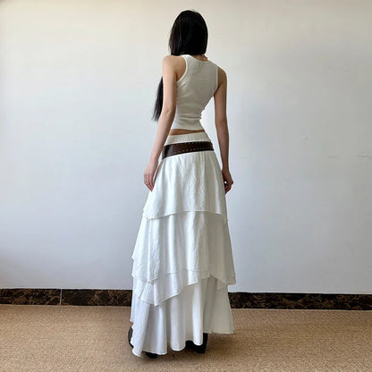 Loose Solid Color Ruffle Skirt