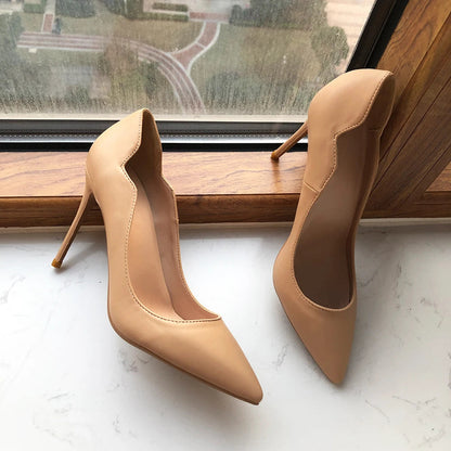 Nude Matte V Side Cut Pointy Toe High Heel Shoes