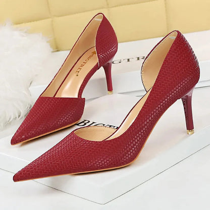 Weave Design Kitten Heels Women Shoes Pointed Stiletto Pumps