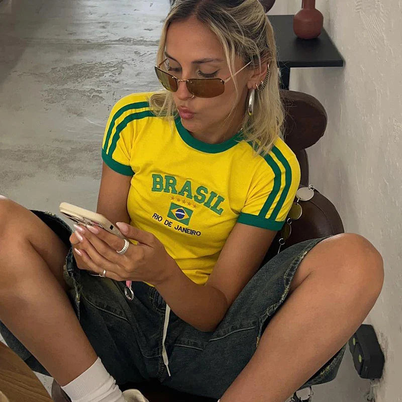 Gothic Brazil Letter Vintage Crop T-shirt