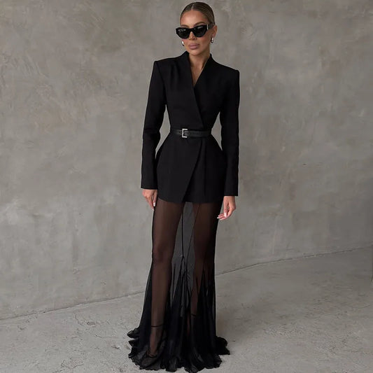 One Button Fishtail Skirt Suit