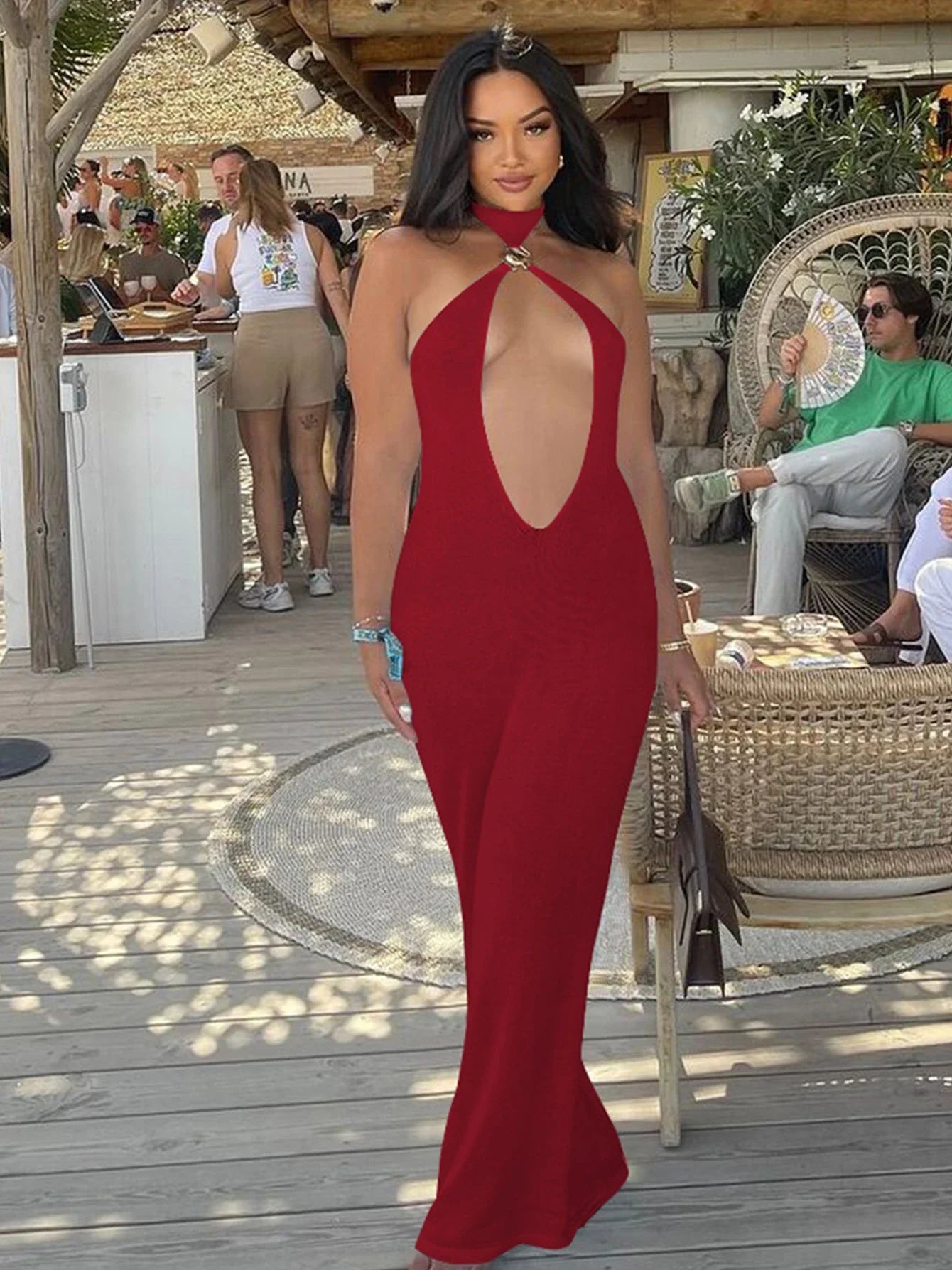 Halter Lace Up Hollow Midi Dress