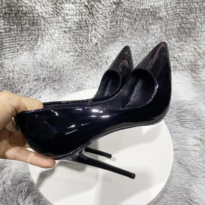 Black Patent Leather Women Pointy Toe High Heel Shoes