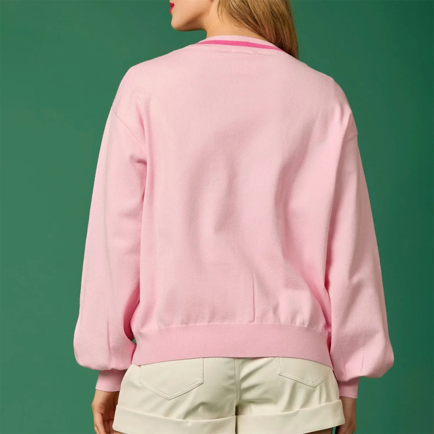 Glitter Sequined V-neck Bow Button Cardigan