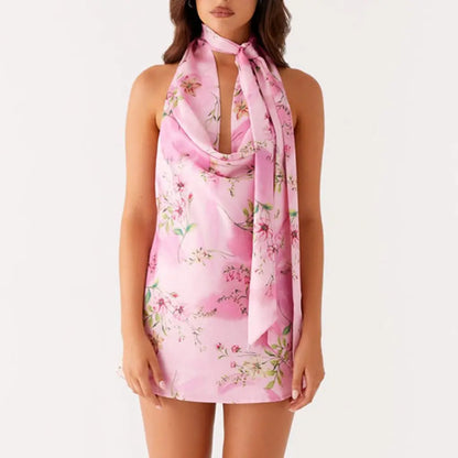 Cowl V-neck Floral A-Line Vacation Dress