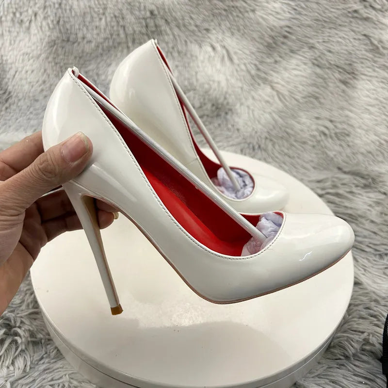 White Patent Slip On High Heels for Women