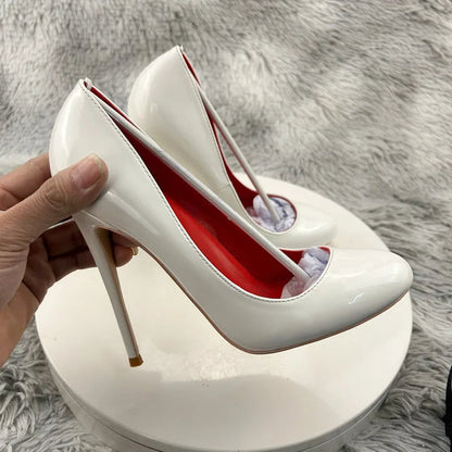 White Patent Slip On High Heels for Women
