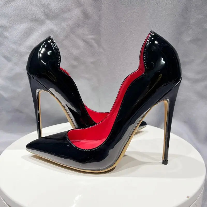 Black Patent Pointed Toe Stiletto High Heels for Women