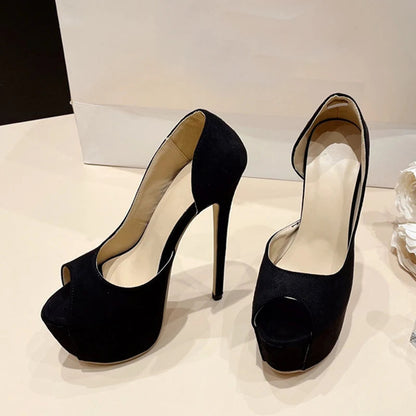 Black Slingback Peep Toe Platform Pumps for Women