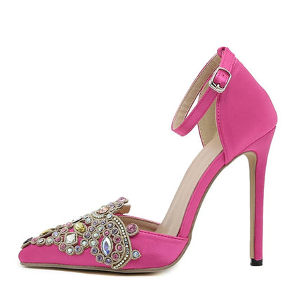 Crystal Diamond Pointed Toe Stiletto Heels for Wedding Prom