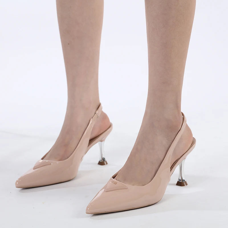 Autumn Pointed Sandals with Shallow Patent Leather Thin High Heels