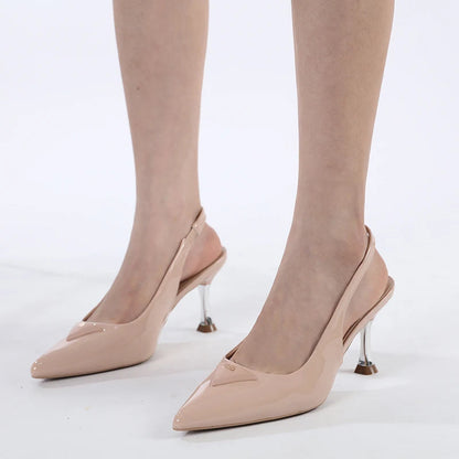 Autumn Pointed Sandals with Shallow Patent Leather Thin High Heels