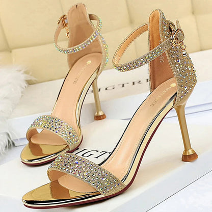 Rhinestone High Heels Kitten Heels Party Shoes Open Toe Women Pumps