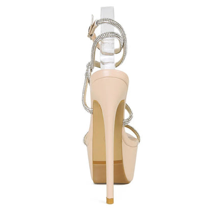 Rhinestone Narrow Band Stiletto Sandals for Women, 16CM
