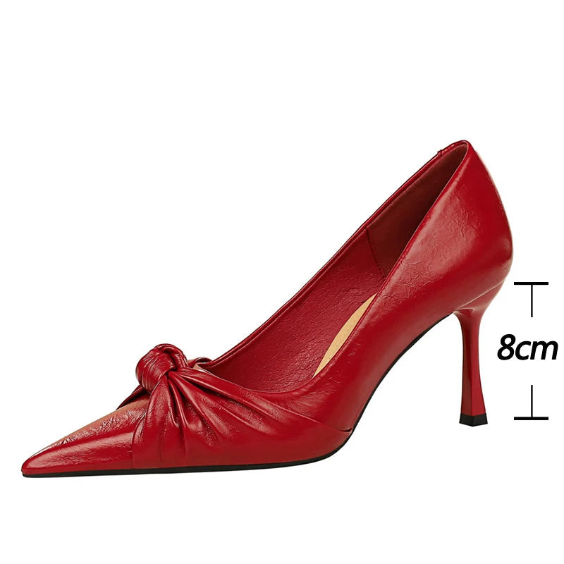 Red Women Pumps High Heels Stilettos 8 Cm Pointed Women