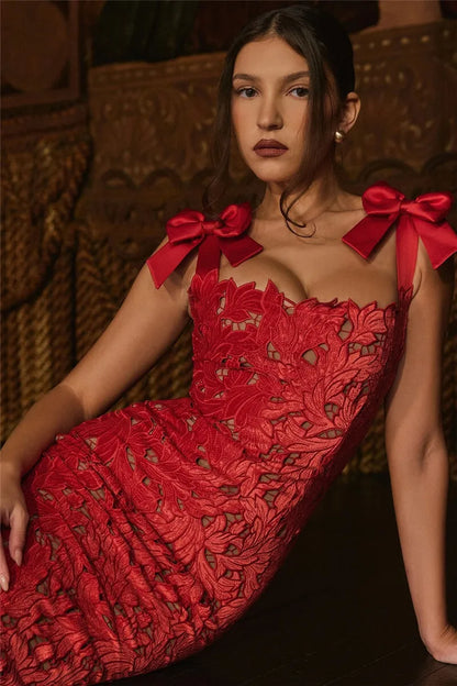 Bows Lace Bodycon Maxi Dress