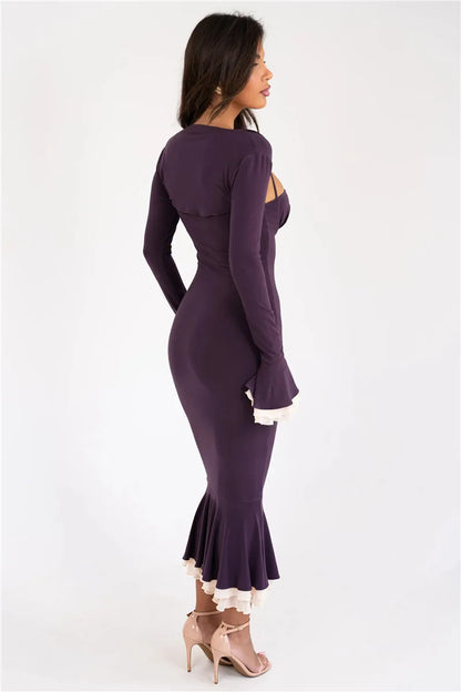 Patchwork Square Collar Evening Fishtail Dress